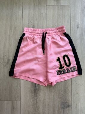 Dolce & Gabbana Silk Embellished “Boxer” Shorts in Pink with Black. Size It. 36